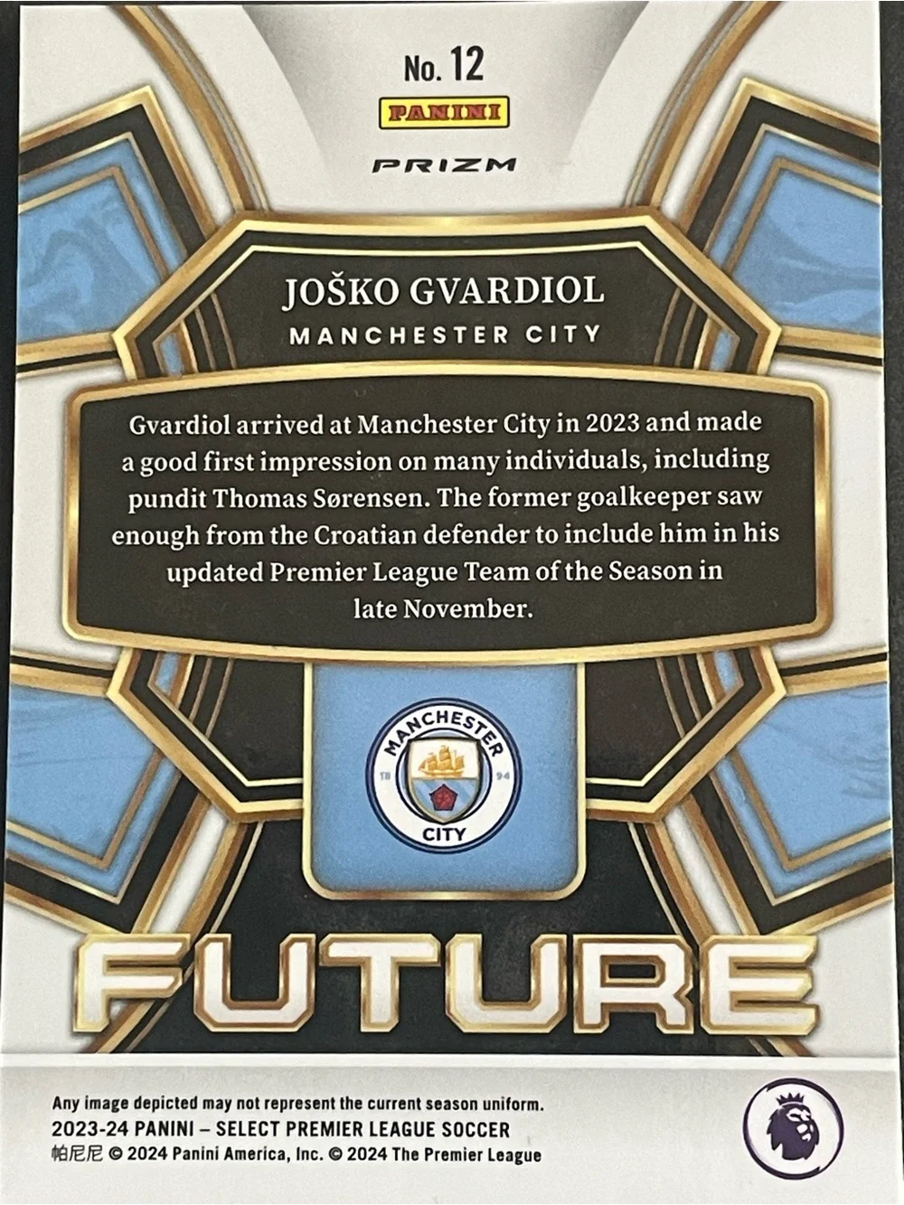 2023/24 Panini Select Future Man City Joško Gvardiol Blue Pulsar Card